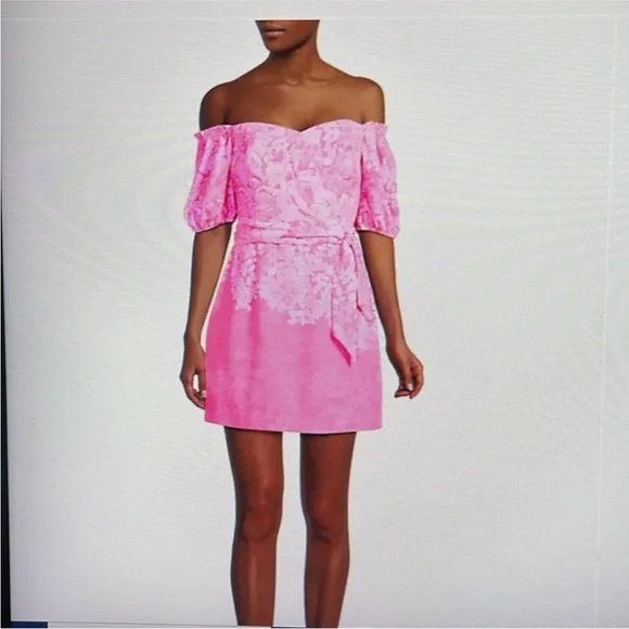 Lilly Pulitzer Pink Off-Shoulder Romper. NWT. Size 12 - Picture 2 of 9